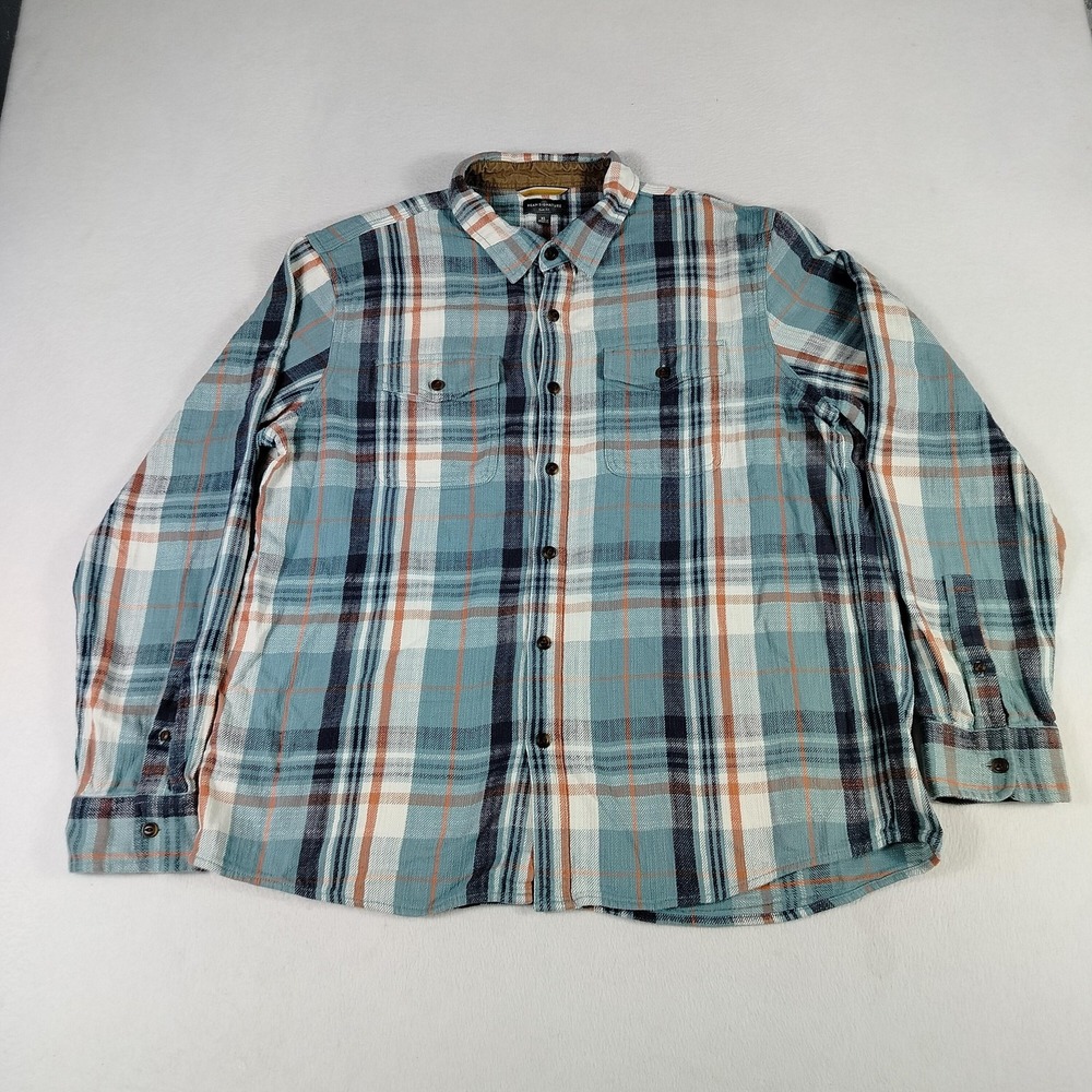 LL Bean Signature Shirt Mens‎ XL Blue Orange Plaid Slim Fit Cotton Button Down